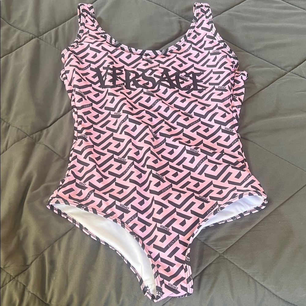 Versace Pink and Black One Piece Swimsuit
